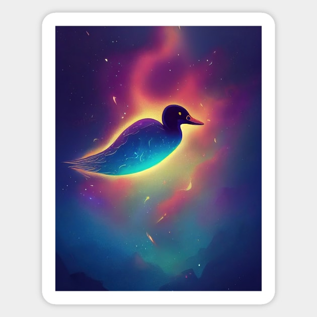 Duck swimming in space Sticker by ComicsFactory